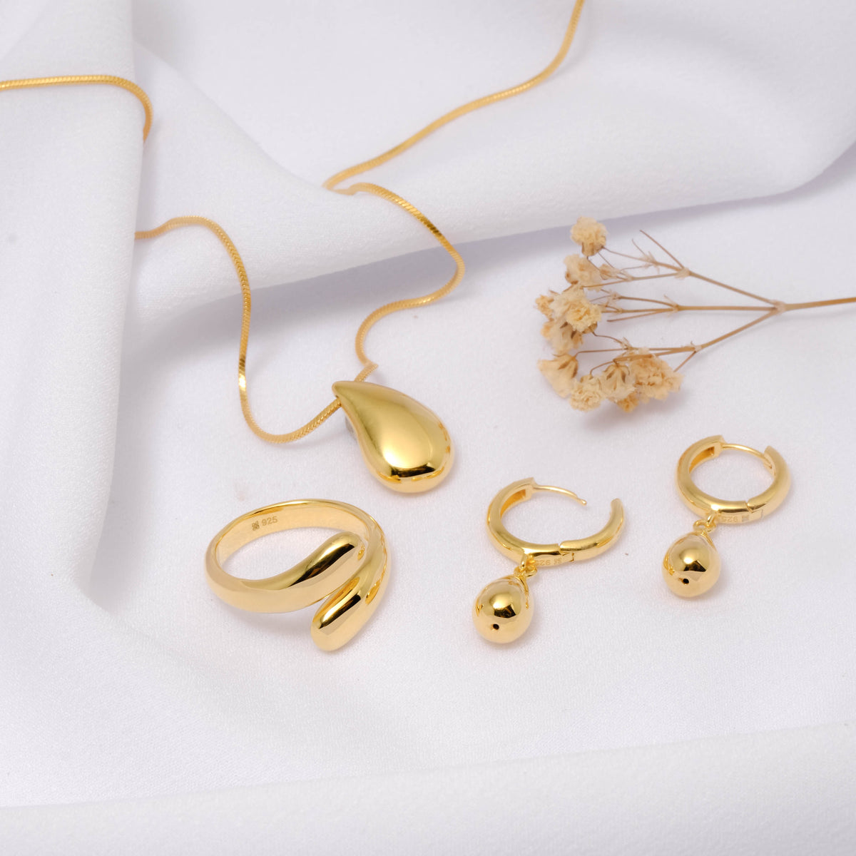Elara Drop Collection Hoop Earrings 925 Sterling Silver Gold Plated