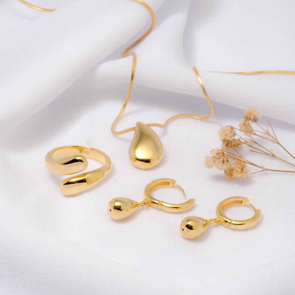 Elara Drop Collection Adjustable Ring Sterling Silver 925 Gold Plated