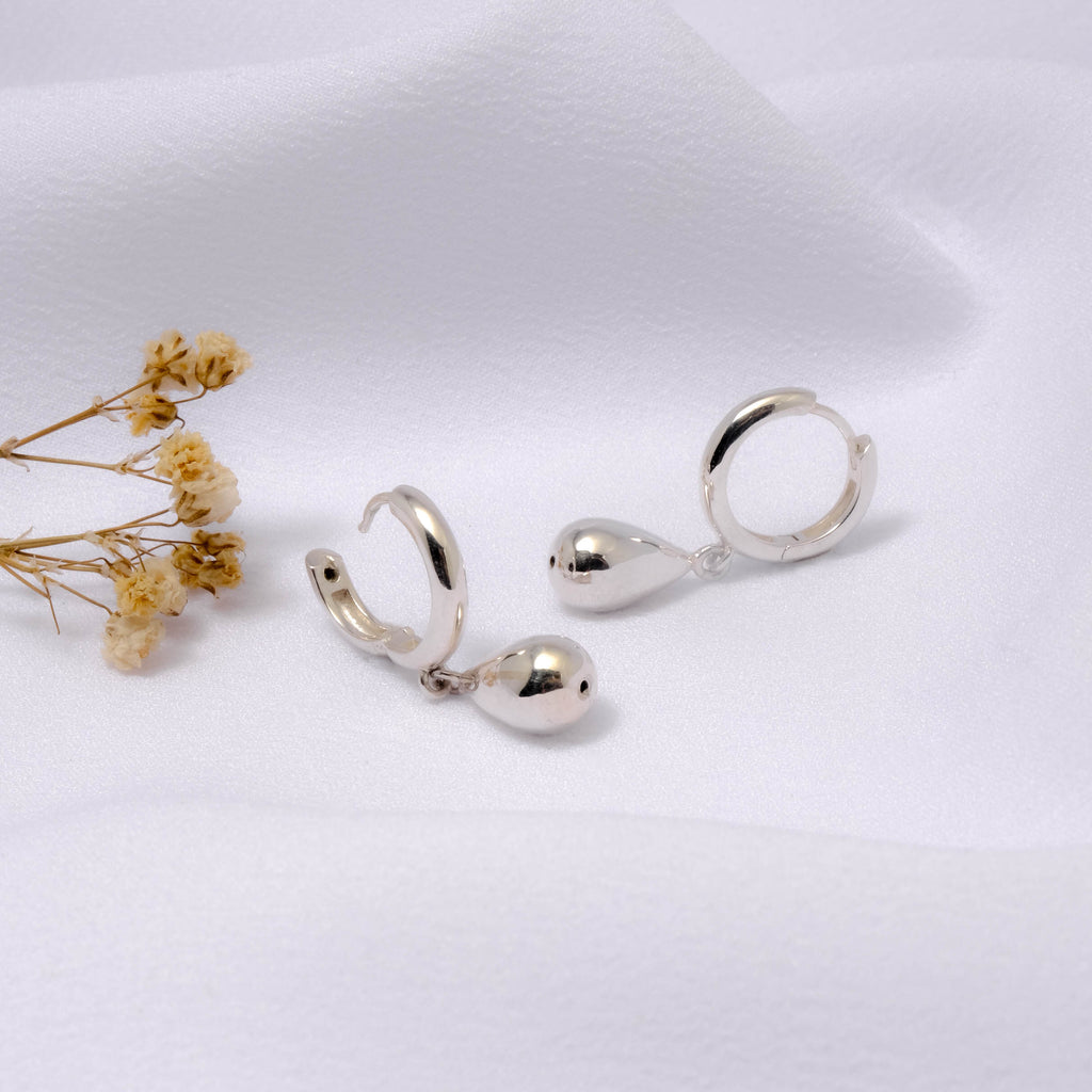 Elara Drop Hoop Sterling Silver 925 Earrings