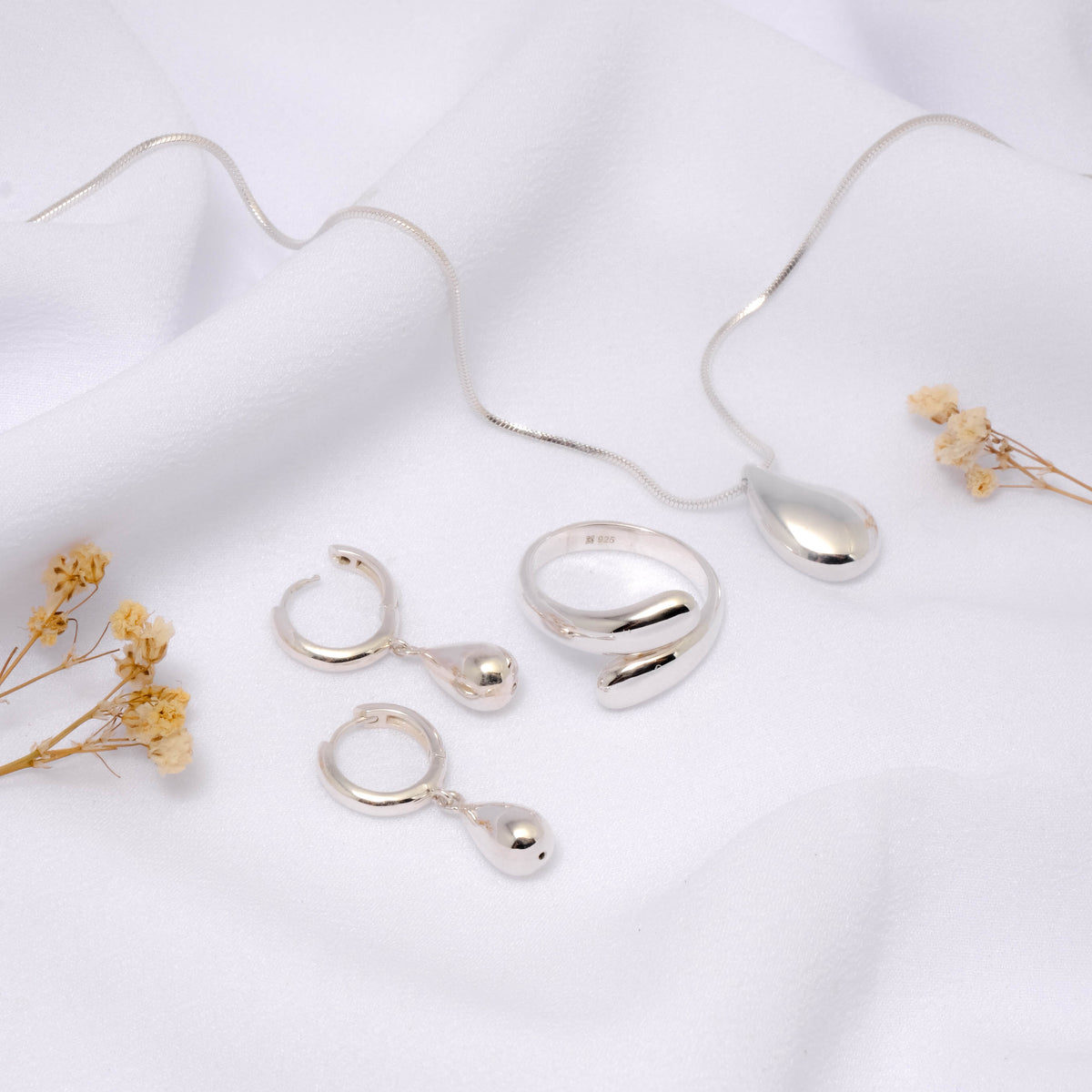 Elara Drop Hoop Sterling Silver 925 Earrings