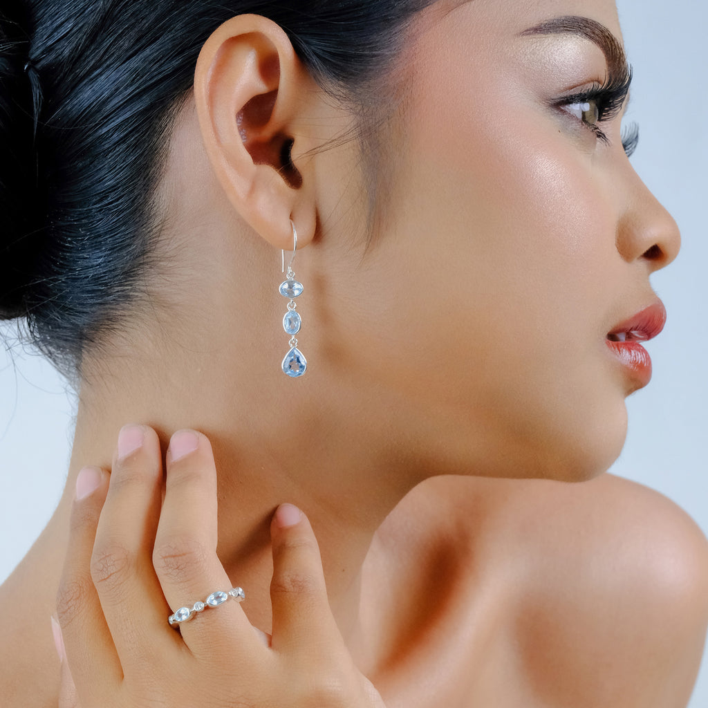 Anting Dangling Triple Drop Perak 925 Koleksi Alleania