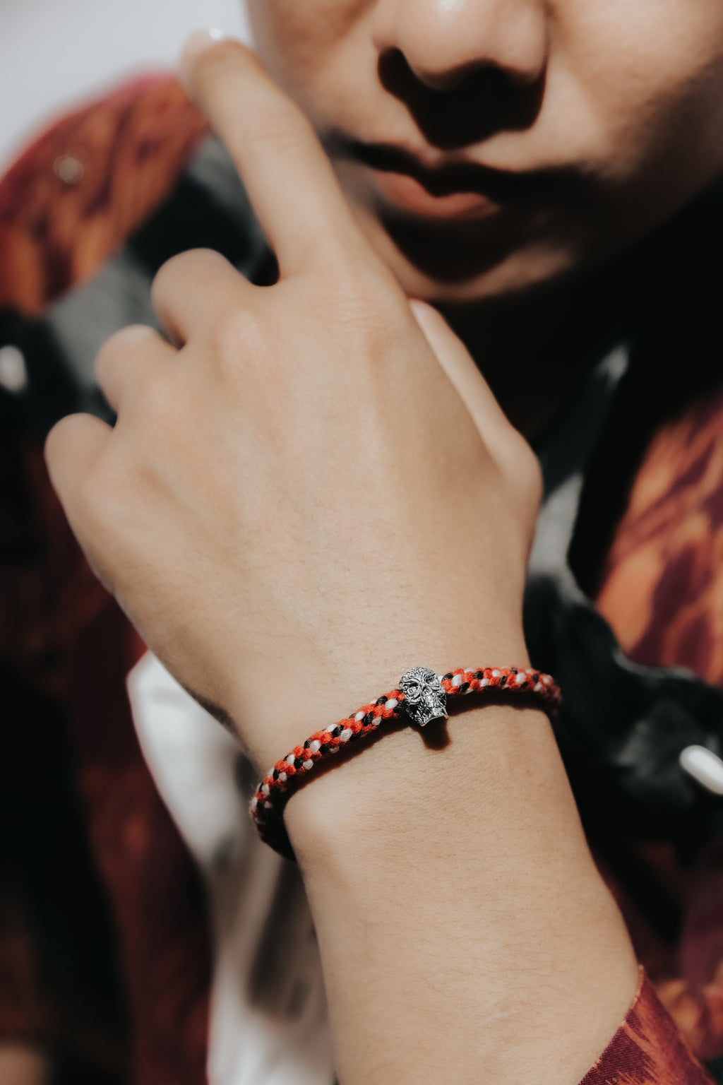 925 Silver Skull Bracelet Braided Rope Collection Black Oxidized Sterling Silver