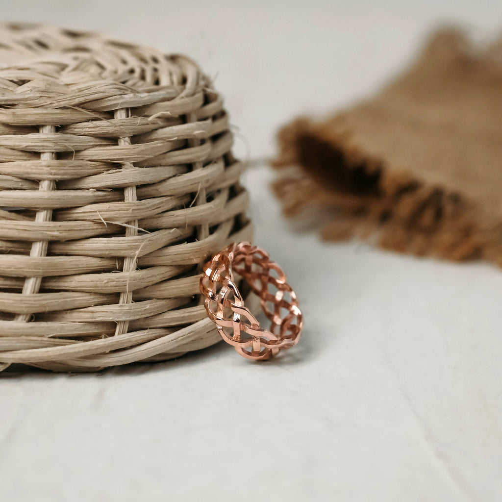 Medium Silver Band Ring Woven Sterling Silver Rose Gold Plated Collection