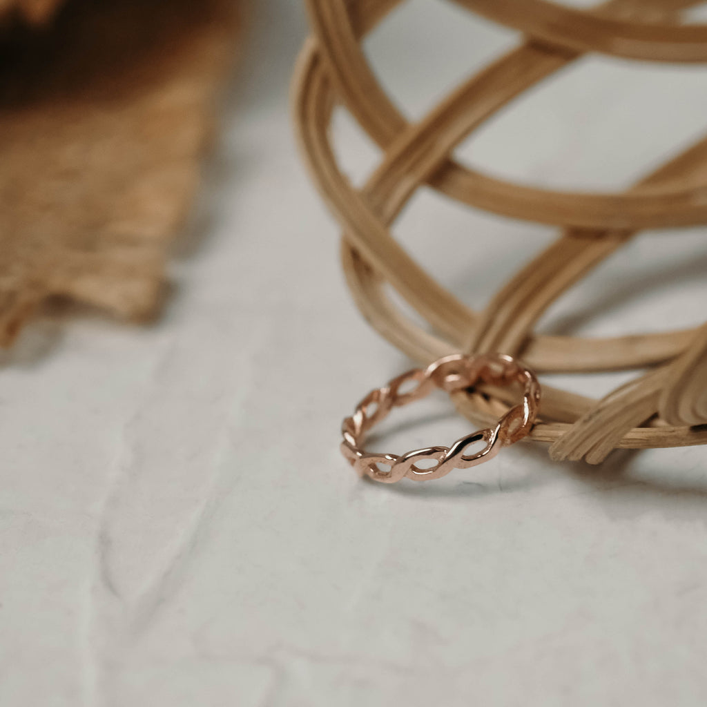 Cincin Woven Band Perak Kecil Ring 925 Sterling Silver Rose Gold Plated