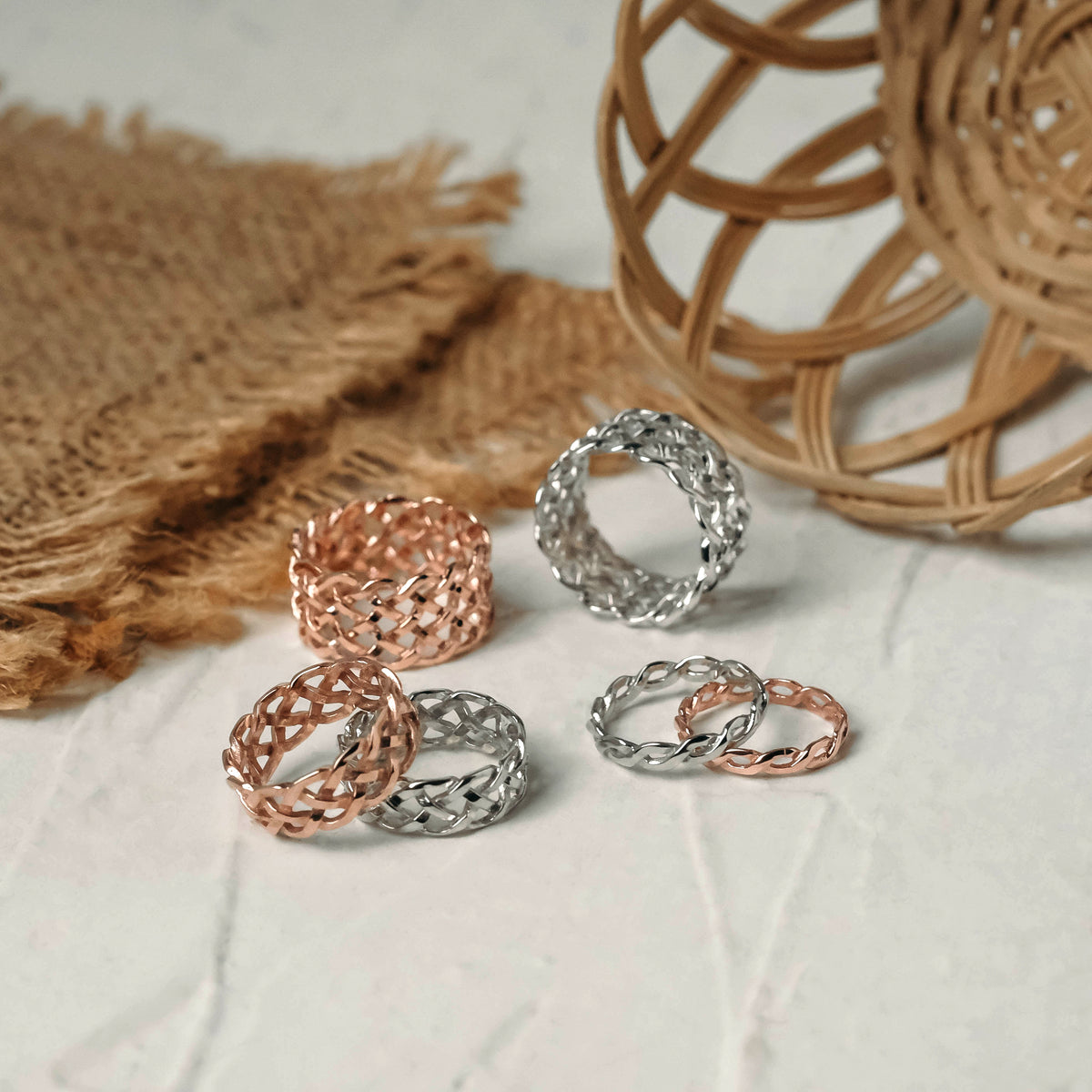 Small Woven Band Ring 925 Sterling Silver Rose Gold Plated