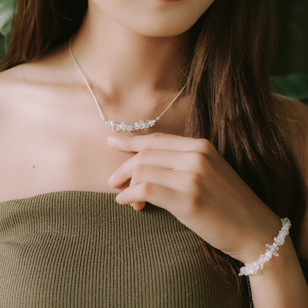 Aura Collection Sterling Silver 925 Clear Quartz Beaded Bracelet