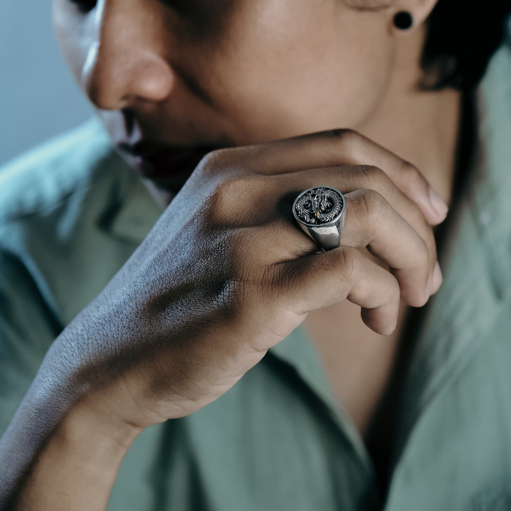 Dragon Collection Silver Signet Ring Sterling Silver 925