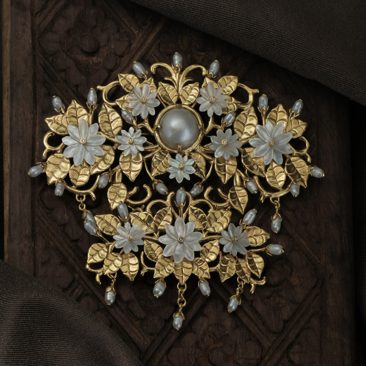 Bross Besar Perak Koleksi Mutiara Melati Sterling Silver 925 Gold Plated