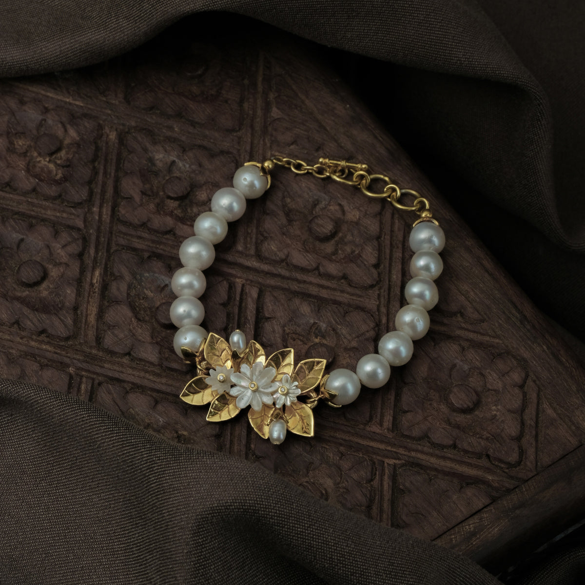 925 Sterling Silver Gold Plated Pearl Bracelet Jasmine Pearl Collection