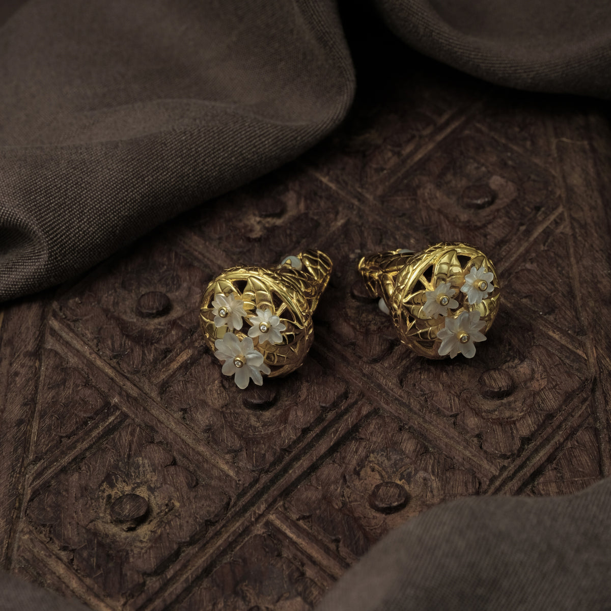 Large Silver Earrings, Jasmine Pearl Collection, Sterling Silver 925 Gold Plated