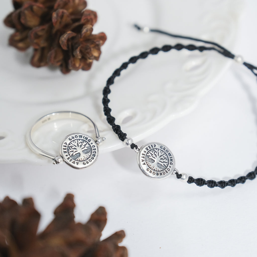 Gelang Serut Tali Hitam Perak 925 Koleksi Tree Of Life New Design