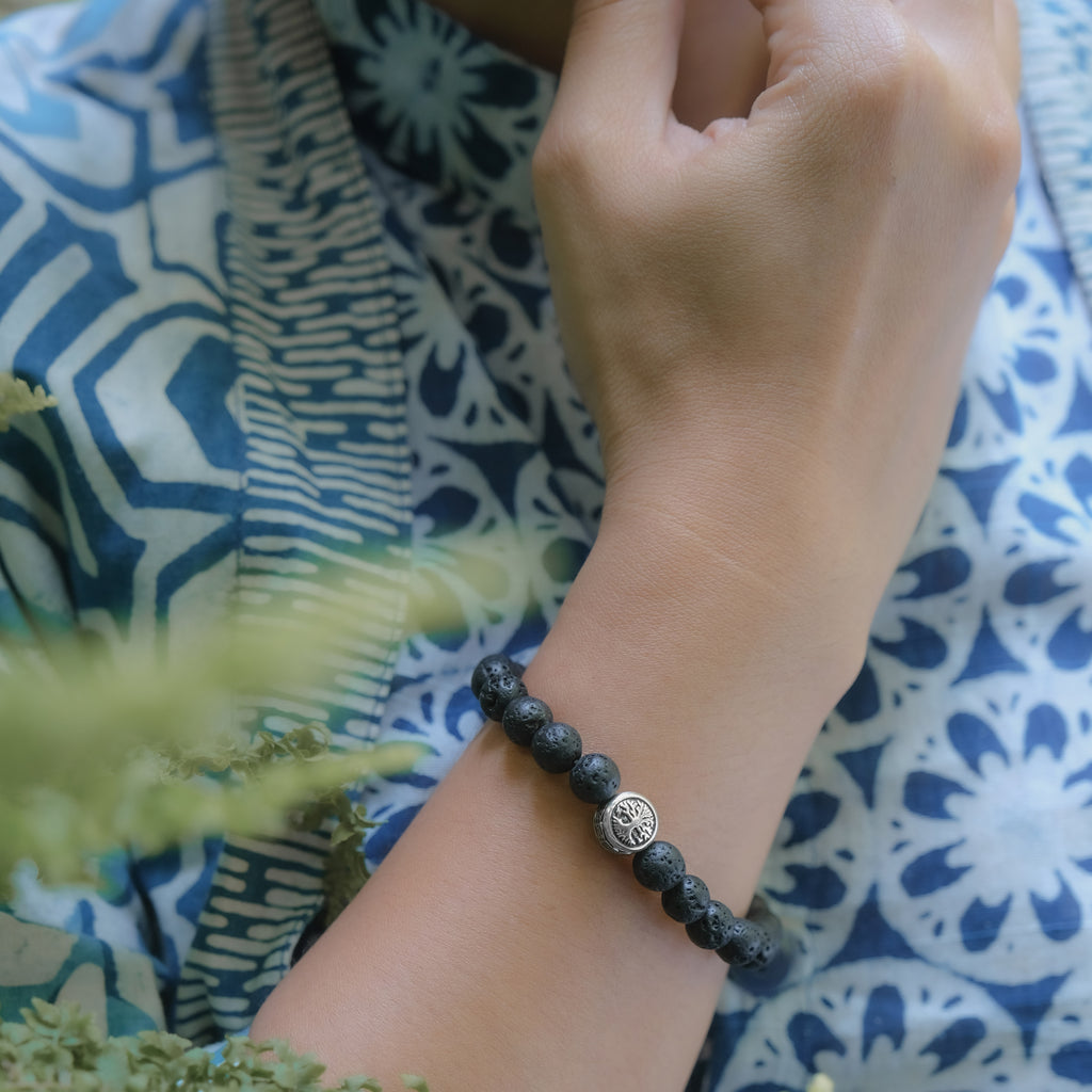 Sterling Silver New Design Tree Of Life Collection Silver Lava Bead Bracelet