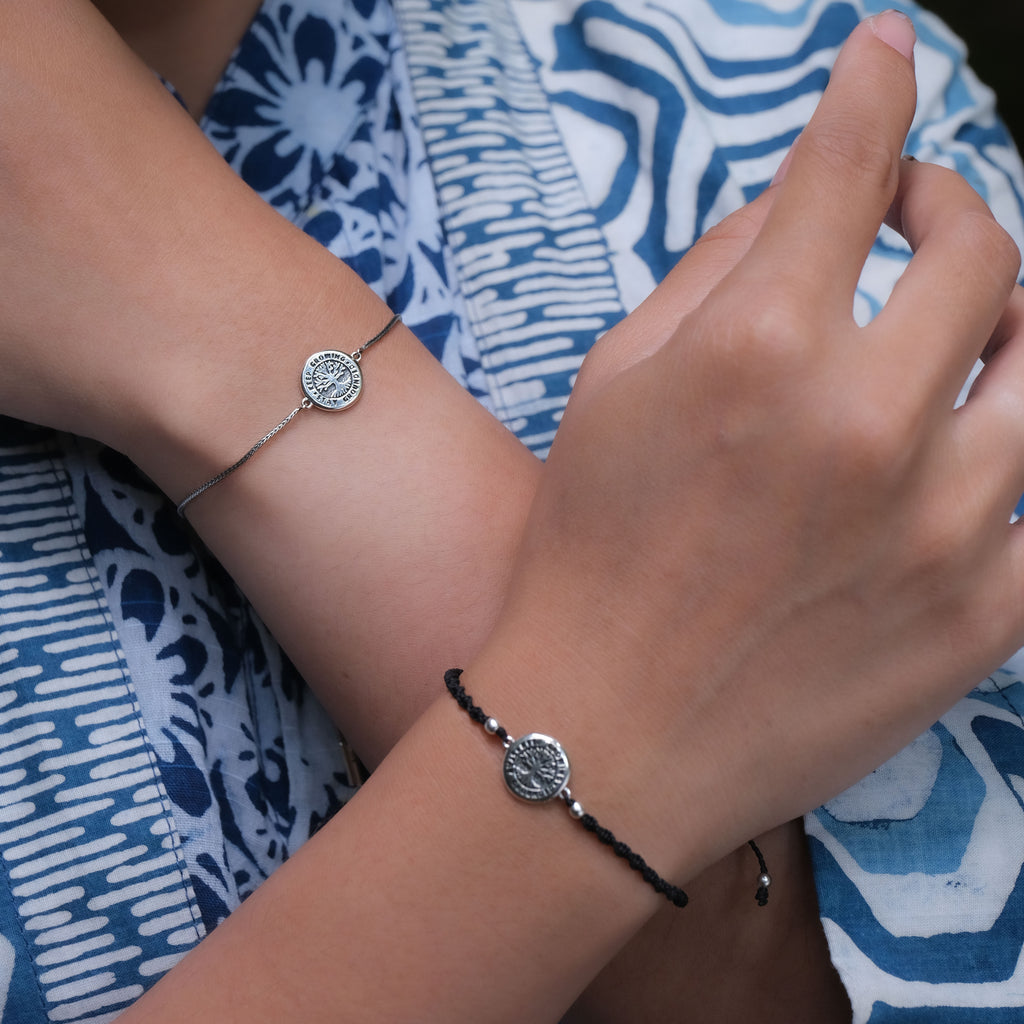 Gelang Serut Tali Hitam Perak 925 Koleksi Tree Of Life New Design