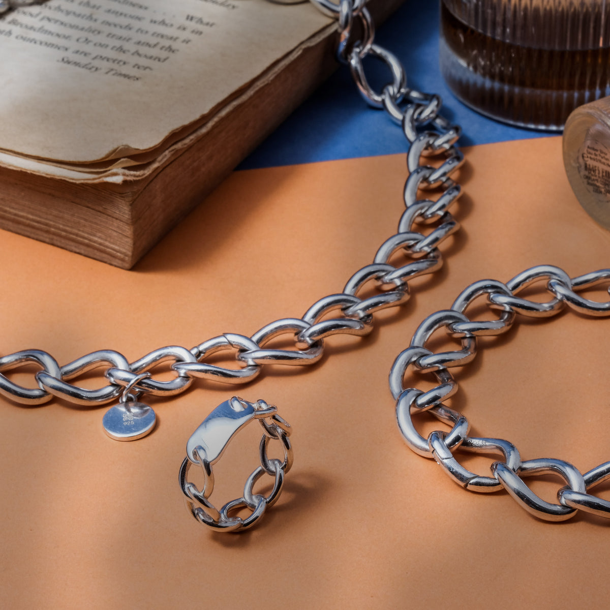 Sterling Silver 925 Cuban Curb Chain Ring Plain Collection