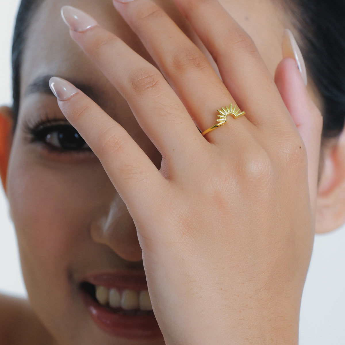 Half Sunburn Collection Gold Plated 925 Sterling Silver Ring