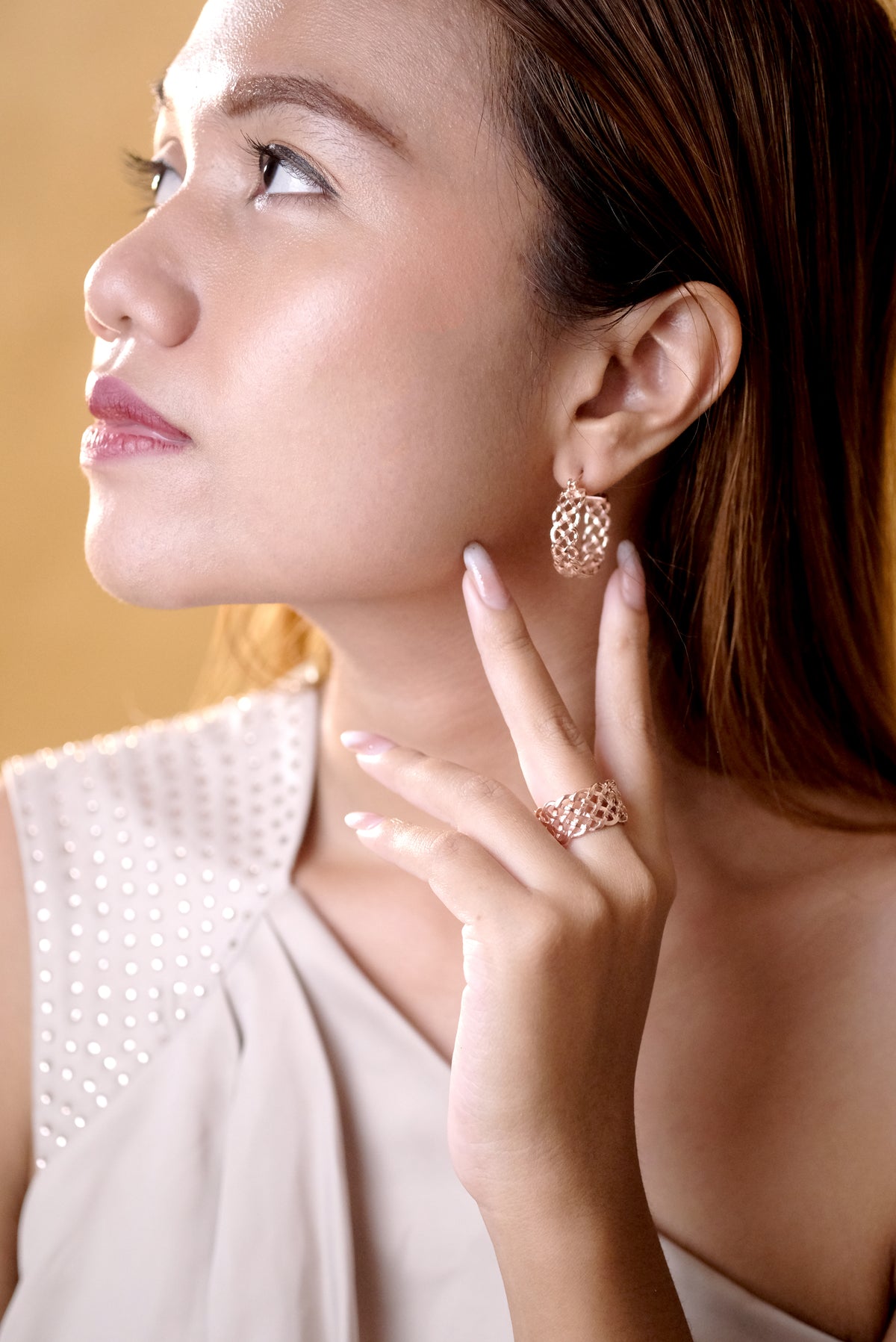 Medium Silver Band Ring Woven Sterling Silver Rose Gold Plated Collection