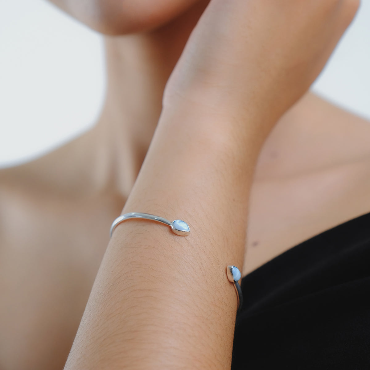 Larimar Sterling Silver 925 Teardrop Bangle Bracelet