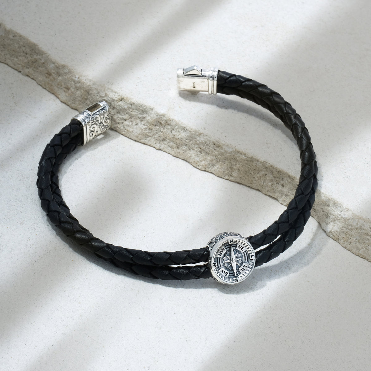Kompas Collection Sterling Silver Leather Bracelet