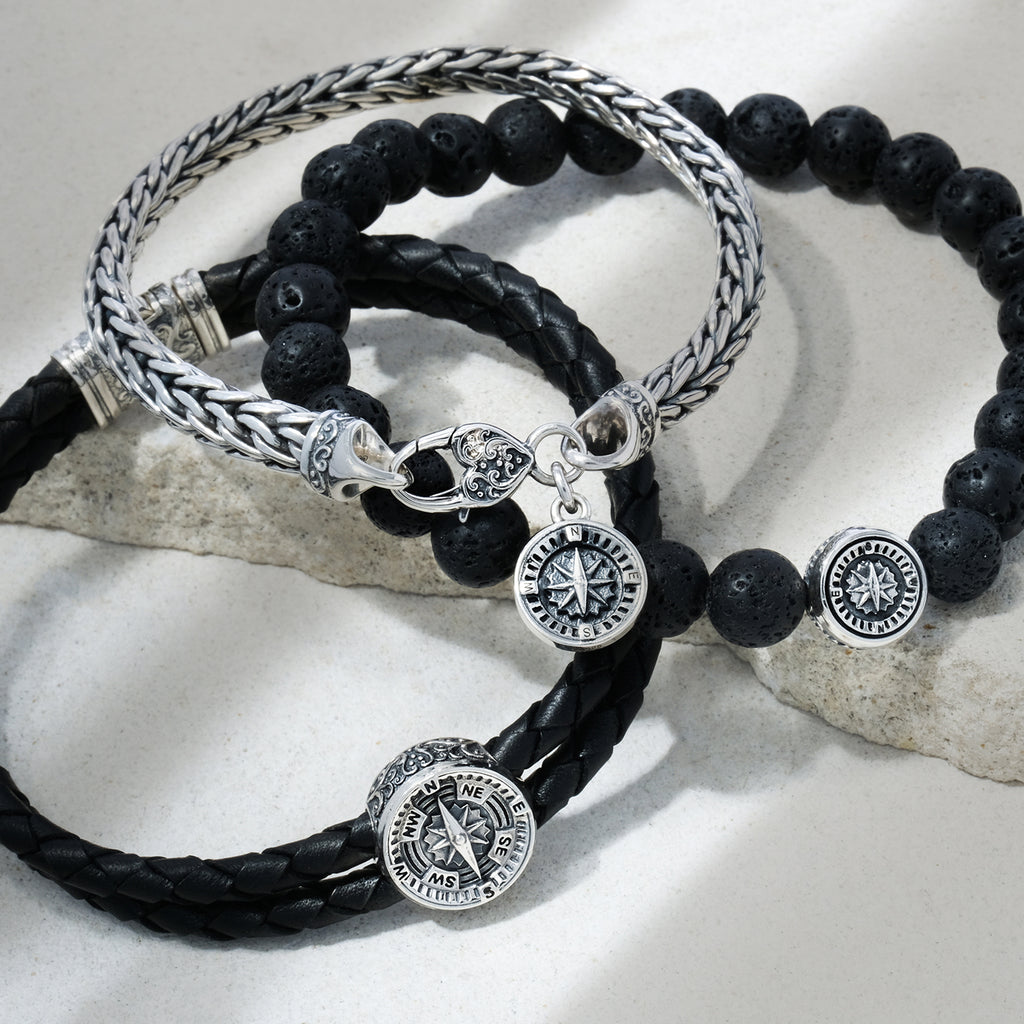 Gelang Lava Bead Perak Koleksi Kompas Sterling Silver