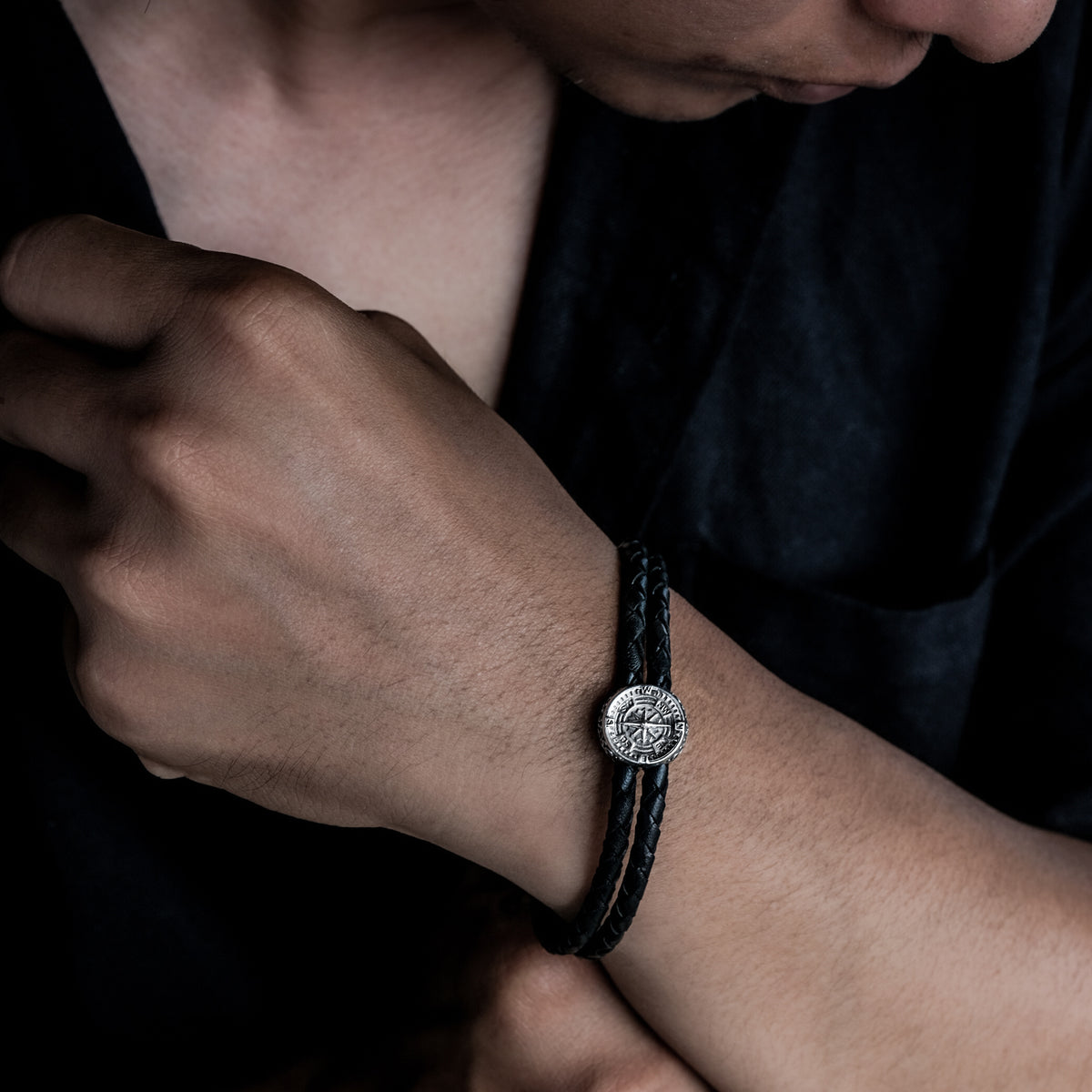 Kompas Collection Sterling Silver Leather Bracelet