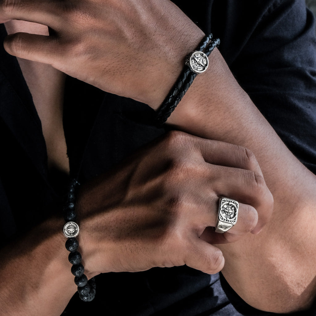 Gelang Lava Bead Perak Koleksi Kompas Sterling Silver