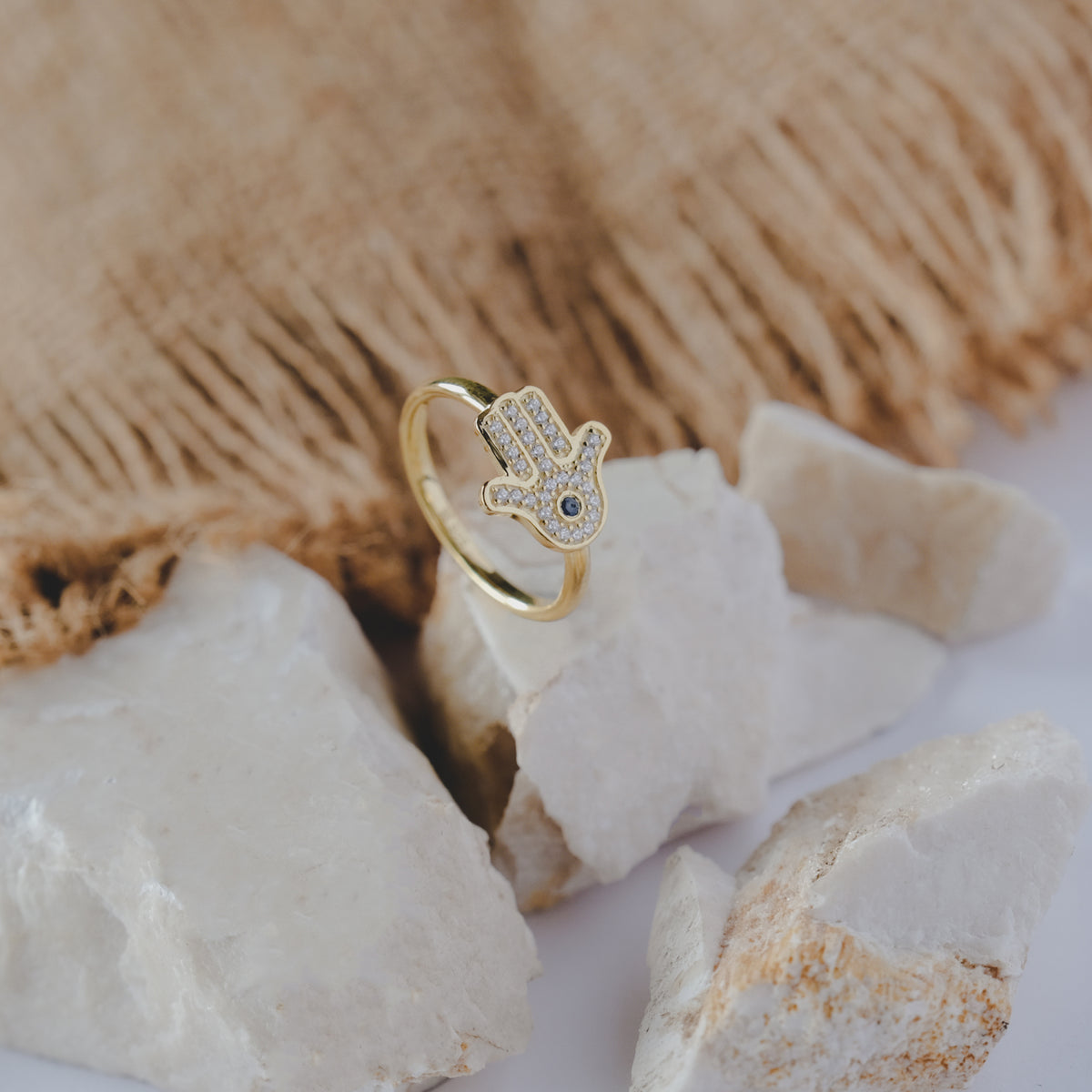1 Hamsa Sterling Silver 925 Gold Plated Ring