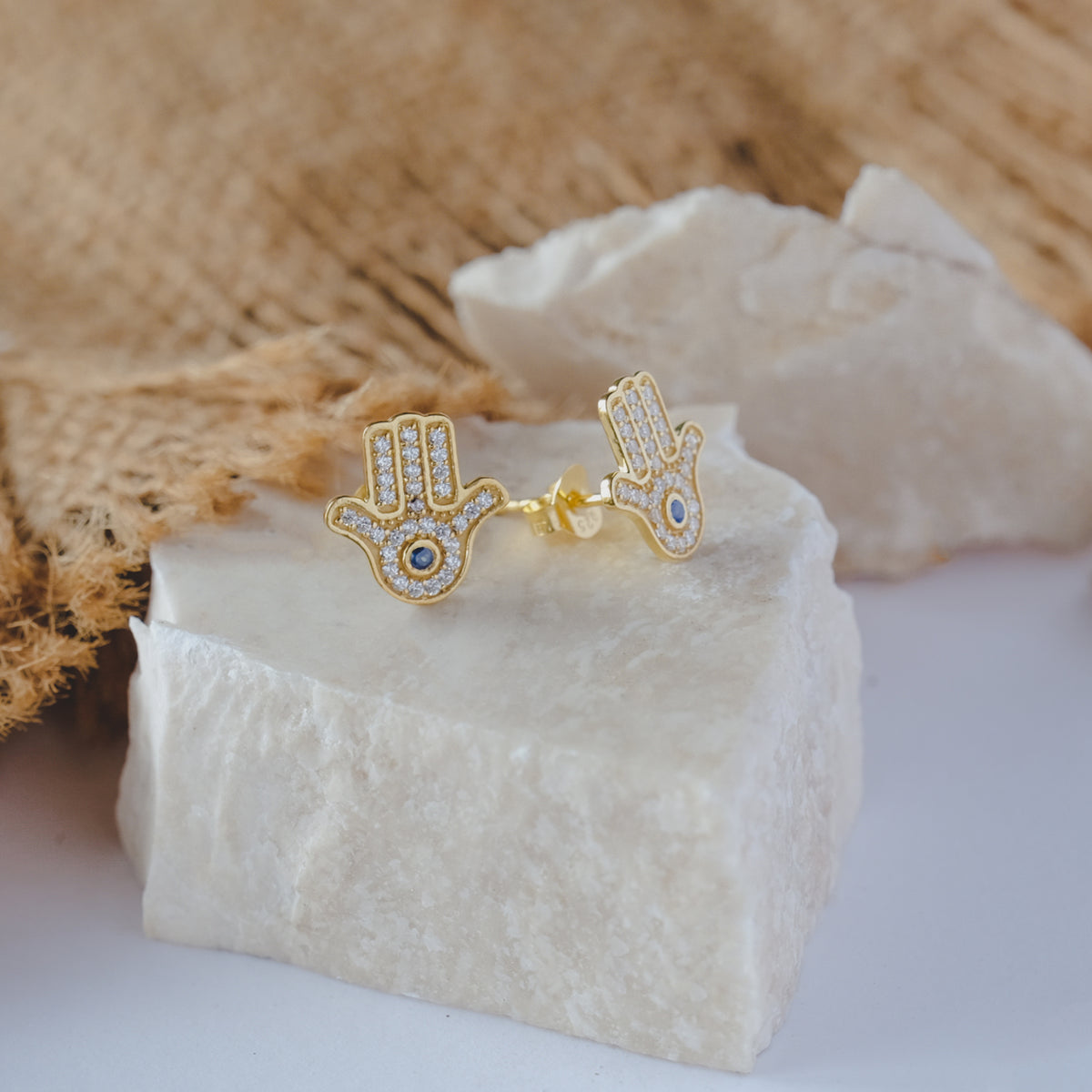 Anting Stud Perak Koleksi Hamsa Sterling Silver 925 Gold Plated