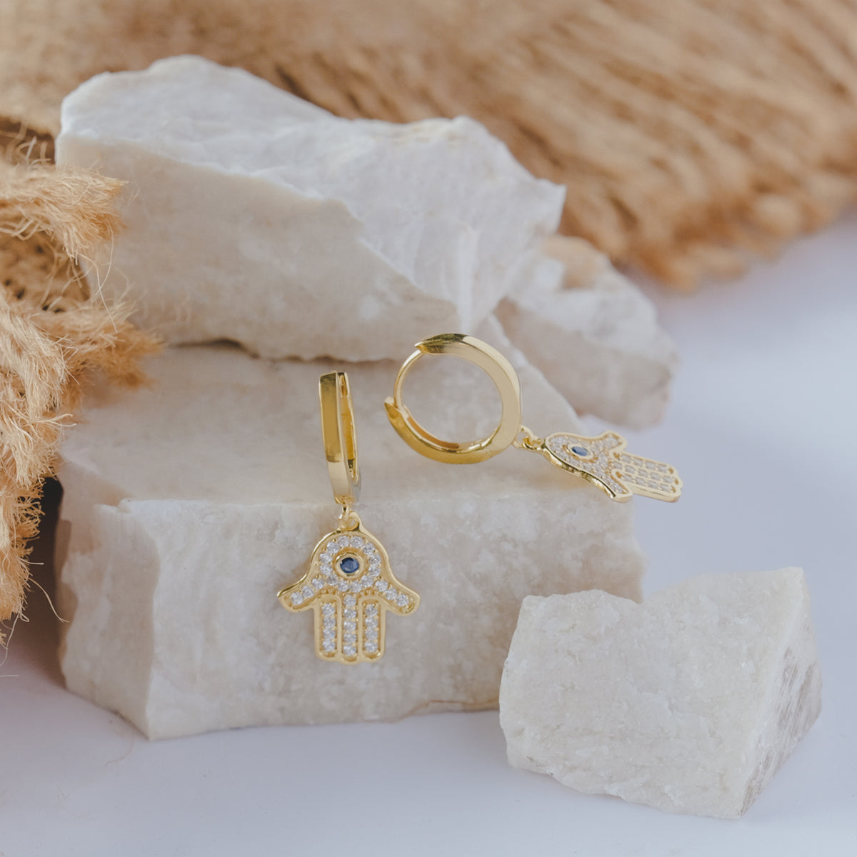 Hamsa Collection Gold Plated Sterling Silver 925 Hoop Earrings
