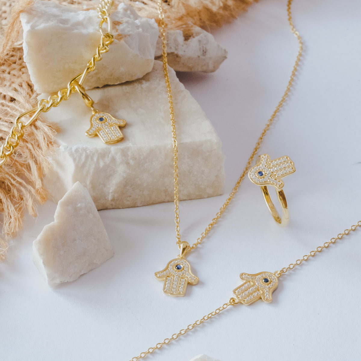 Hamsa Sterling Silver 925 Gold Plated Necklace