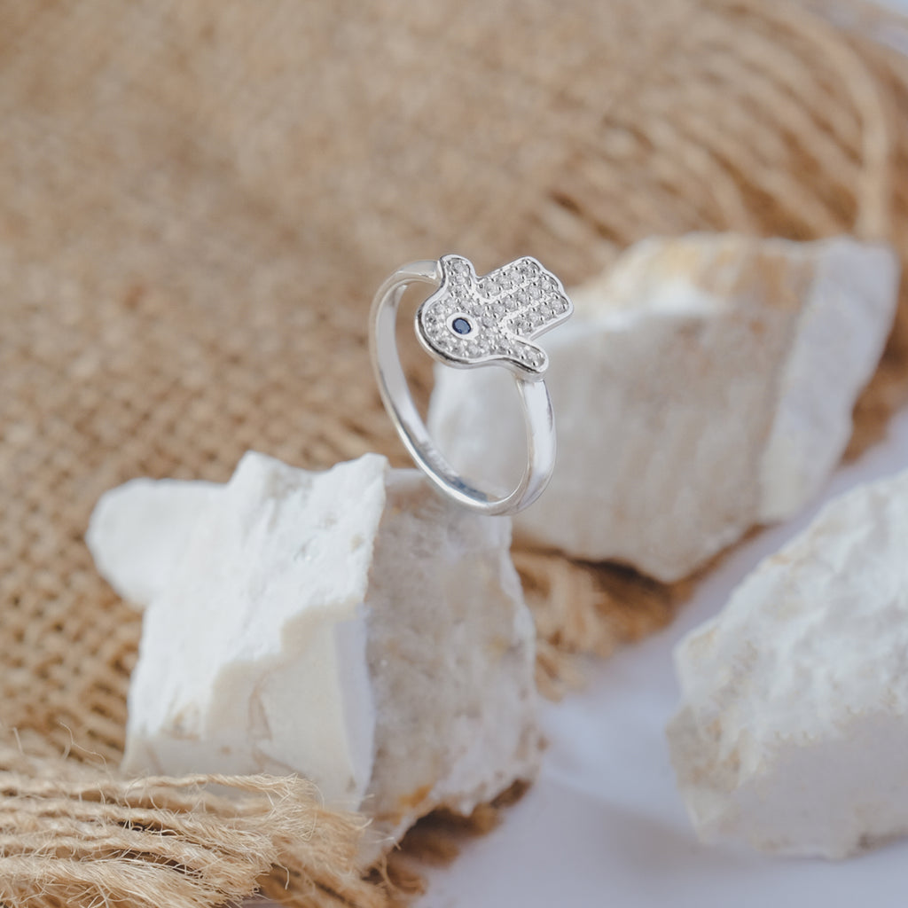 Hamsa Sterling Silver 925 Ring Set of 2
