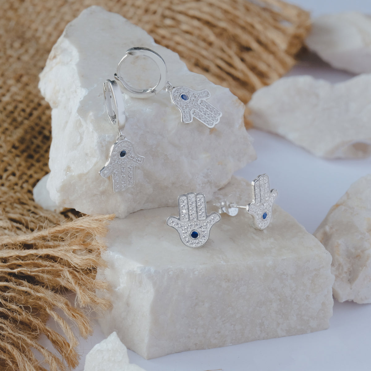Hamsa Collection 925 Sterling Silver Hoop Earrings
