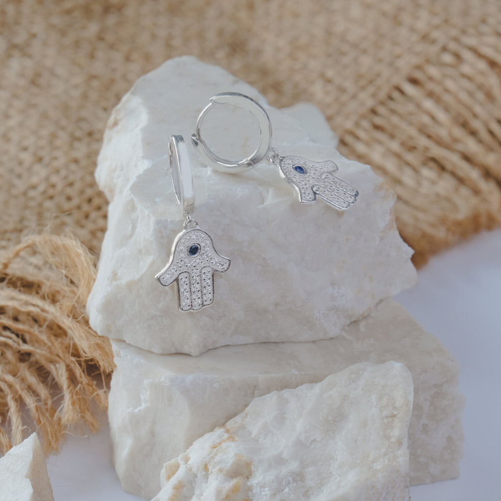 Hamsa Collection 925 Sterling Silver Hoop Earrings