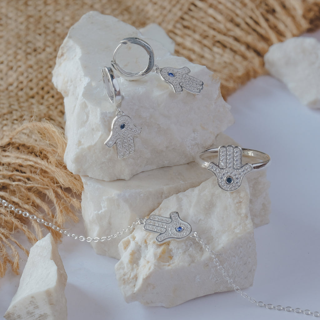 Hamsa Sterling Silver 925 Ring Set of 2