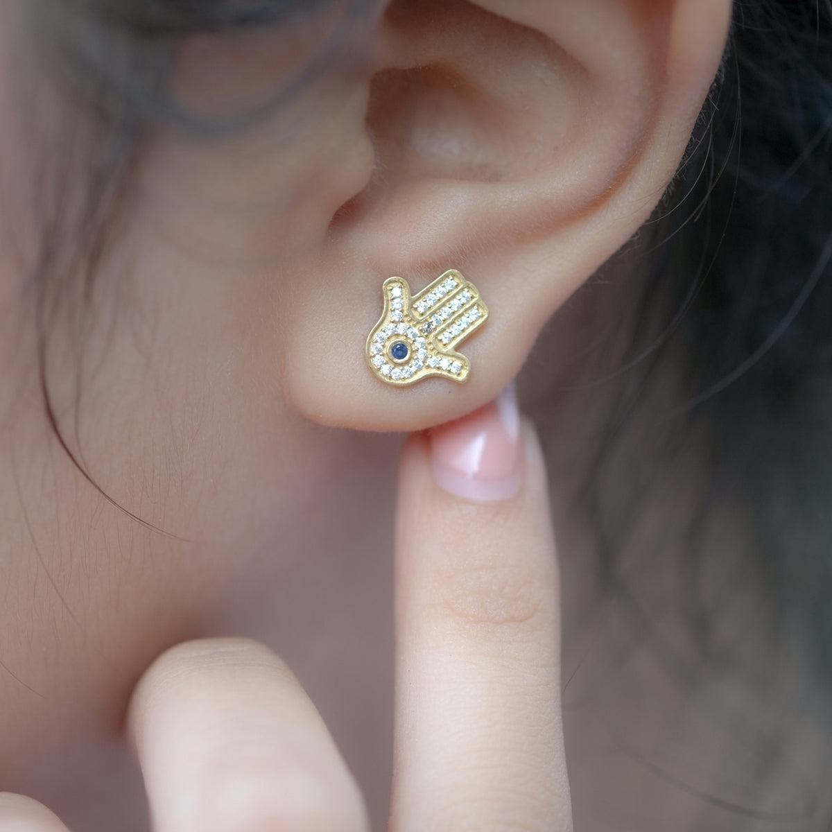 Hamsa Collection Sterling Silver 925 Gold Plated Stud Earrings