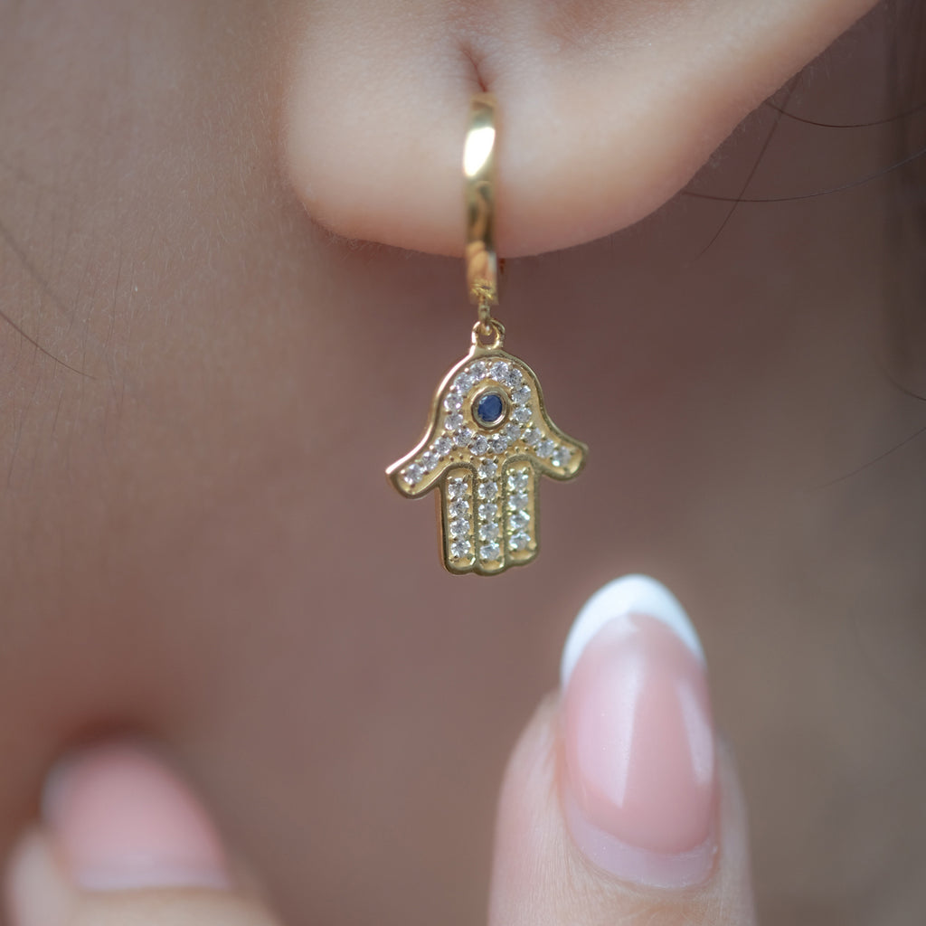 Hamsa Collection Gold Plated Sterling Silver 925 Hoop Earrings