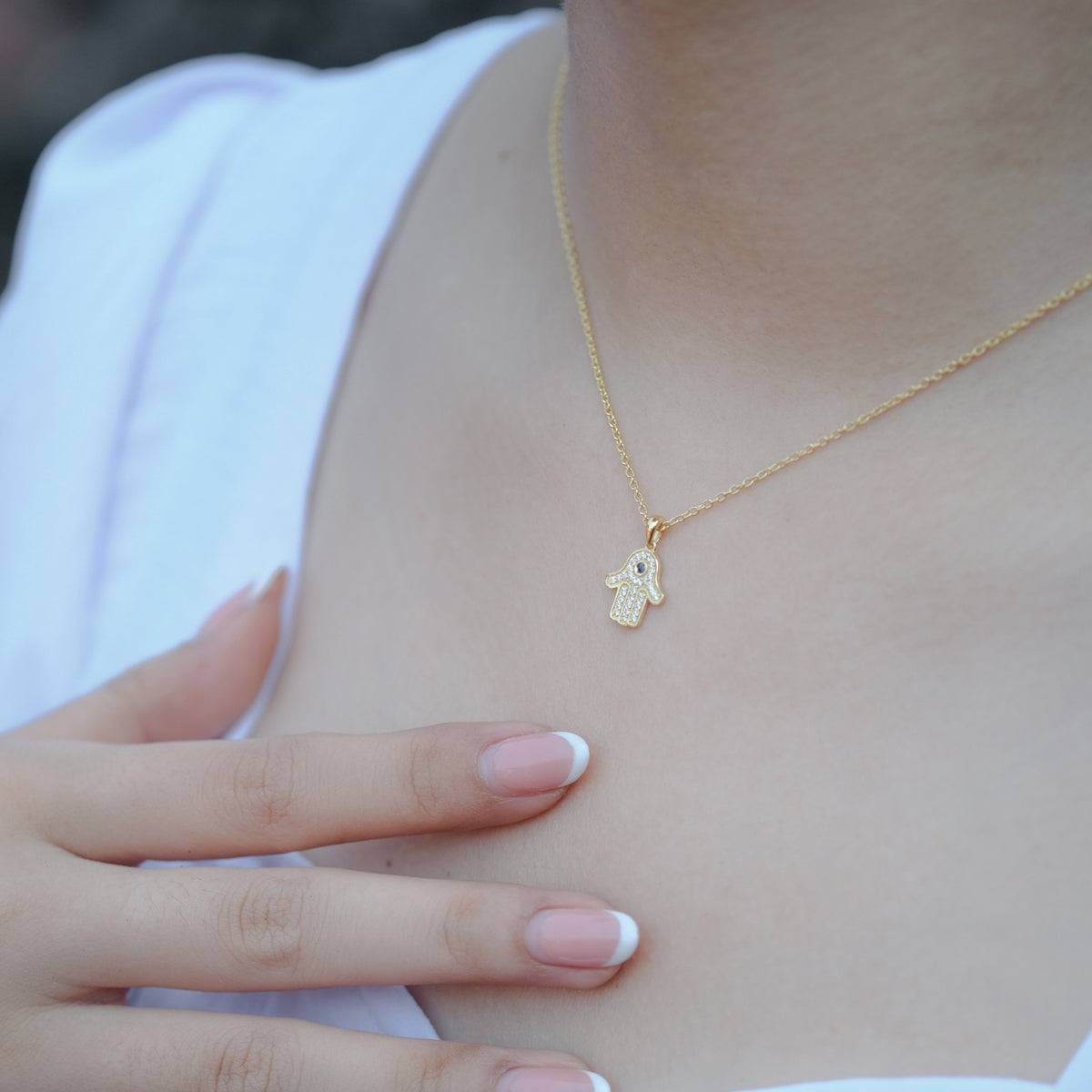 Hamsa Sterling Silver 925 Gold Plated Necklace