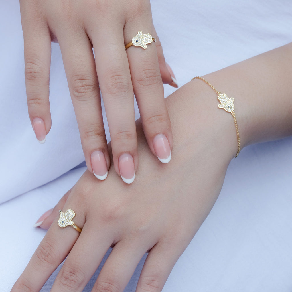 Cincin 2 Perak Koleksi Hamsa Sterling Silver 925 Gold Plated