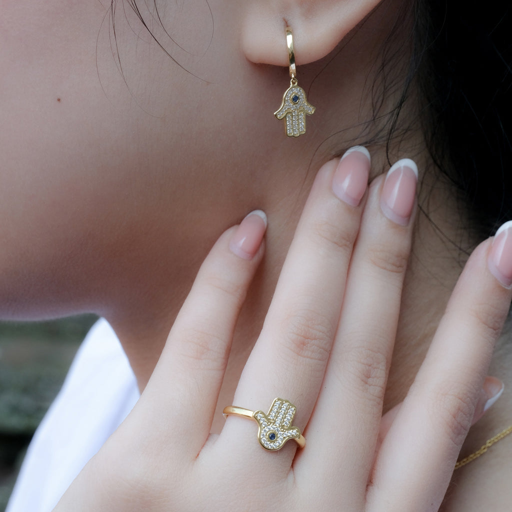 Hamsa Collection Gold Plated Sterling Silver 925 Hoop Earrings