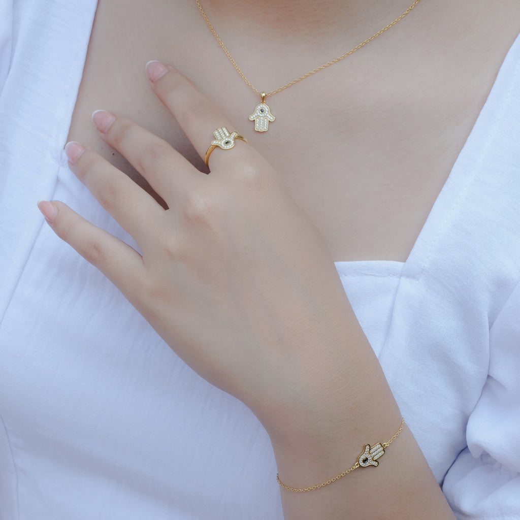Hamsa Sterling Silver 925 Gold Plated Necklace