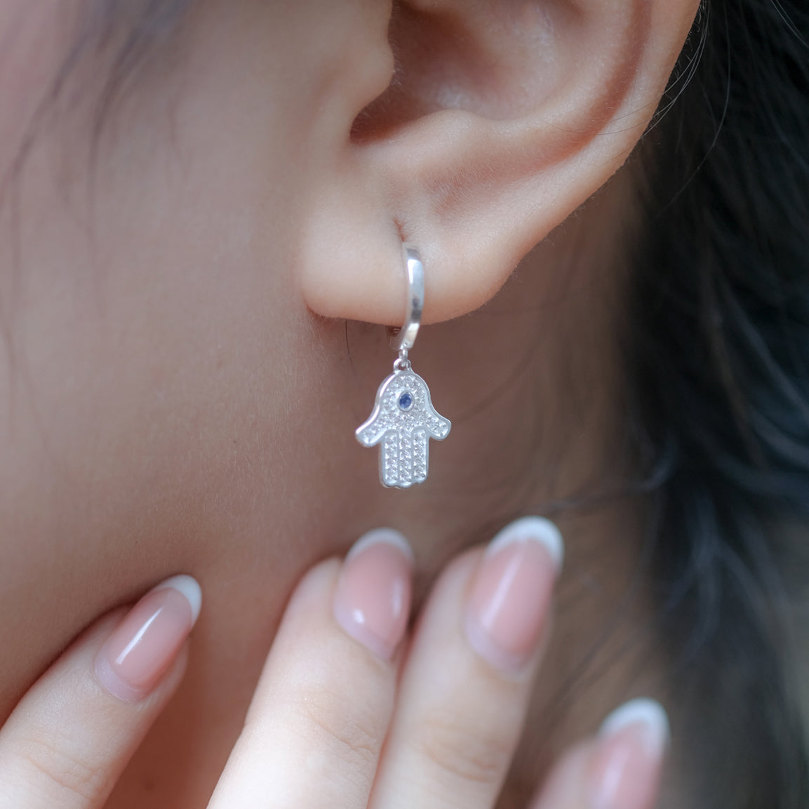Hamsa Collection 925 Sterling Silver Hoop Earrings