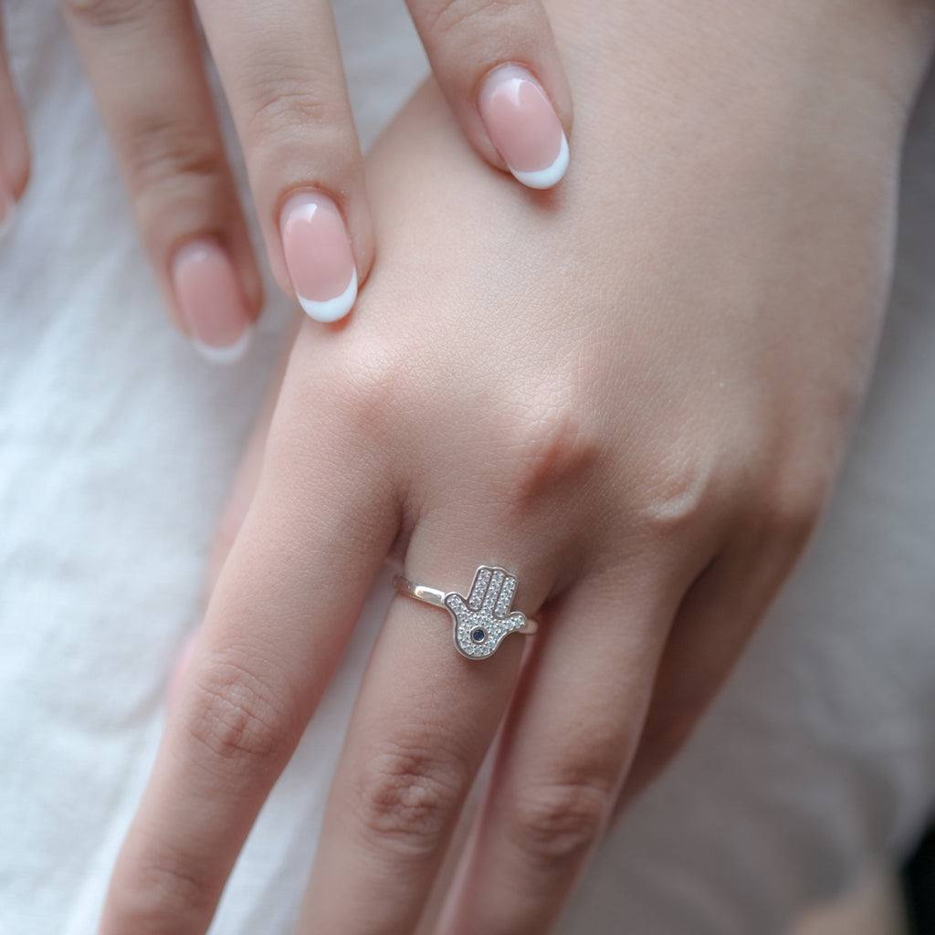 Hamsa Sterling Silver 925 Ring Set of 2