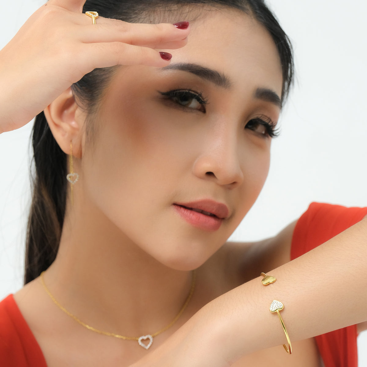 Dainty Heart Sterling Silver 925 Gold Plated Cuff Bangle
