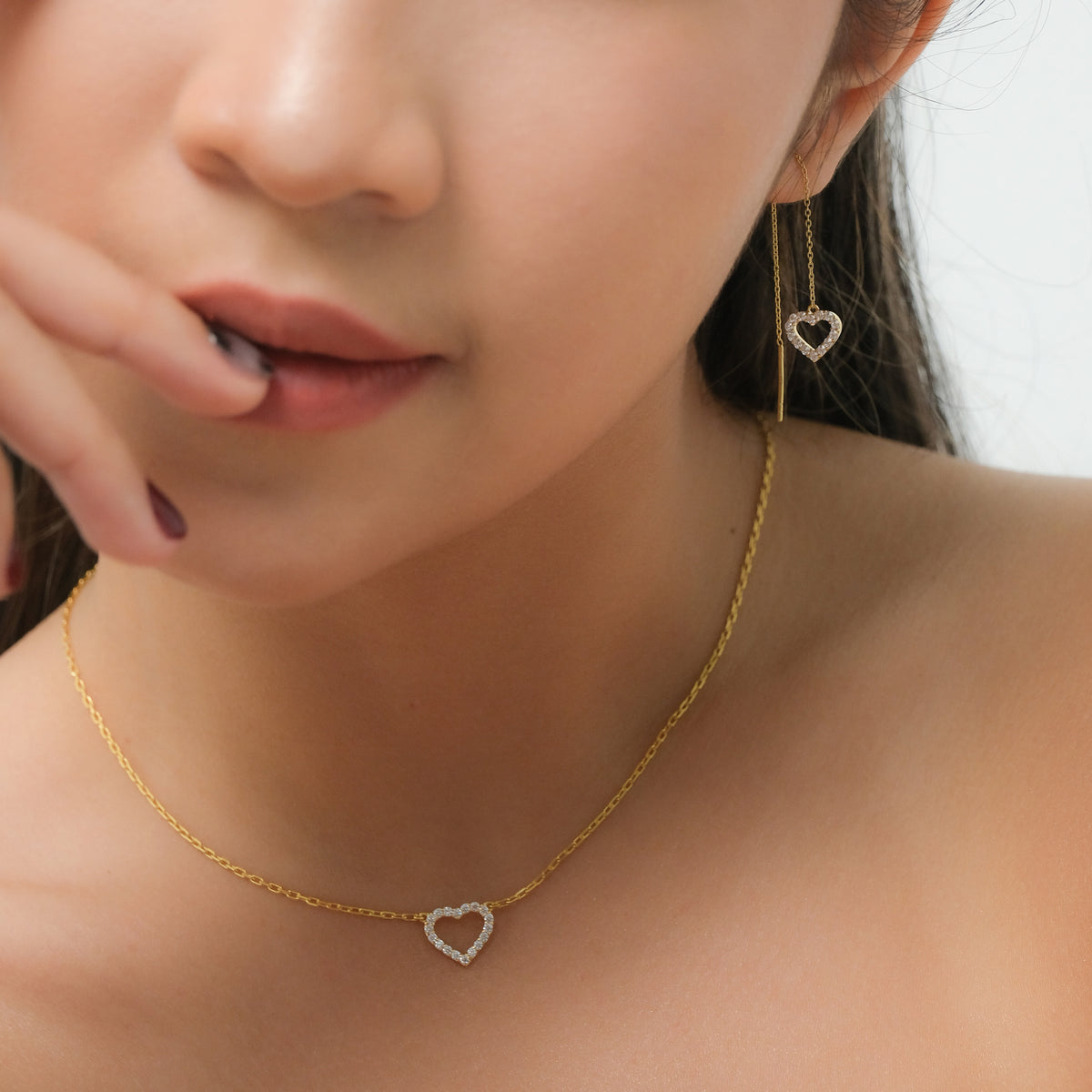 Dainty Heart Sterling Silver 925 Gold Plated Threader Earrings