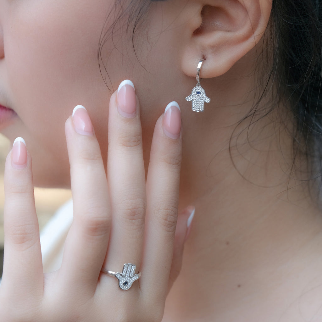 Hamsa Collection 925 Sterling Silver Hoop Earrings