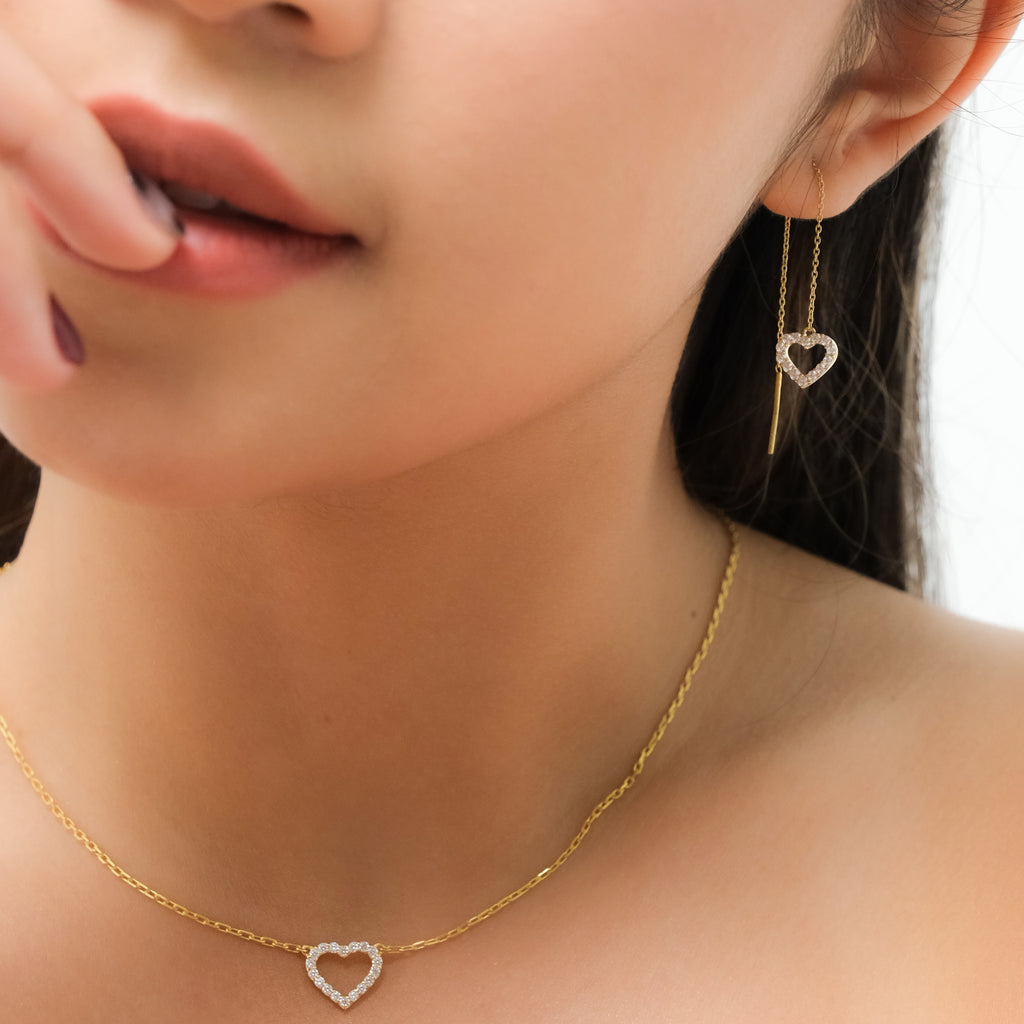 Dainty Heart Sterling Silver 925 Gold Plated Threader Earrings
