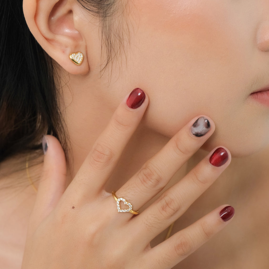Anting Stud Gold Plated Koleksi Dainty Heart Sterling Silver 925