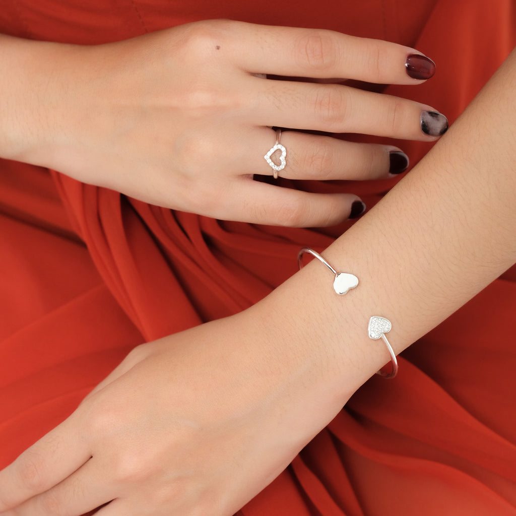 Gelang Cuff Bangle Koleksi Dainty Heart Sterling Silver 925
