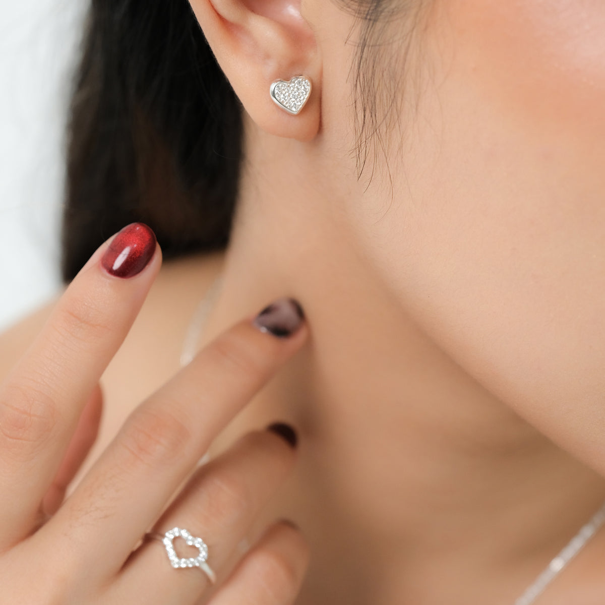 Dainty Heart Sterling Silver 925 Stud Earrings