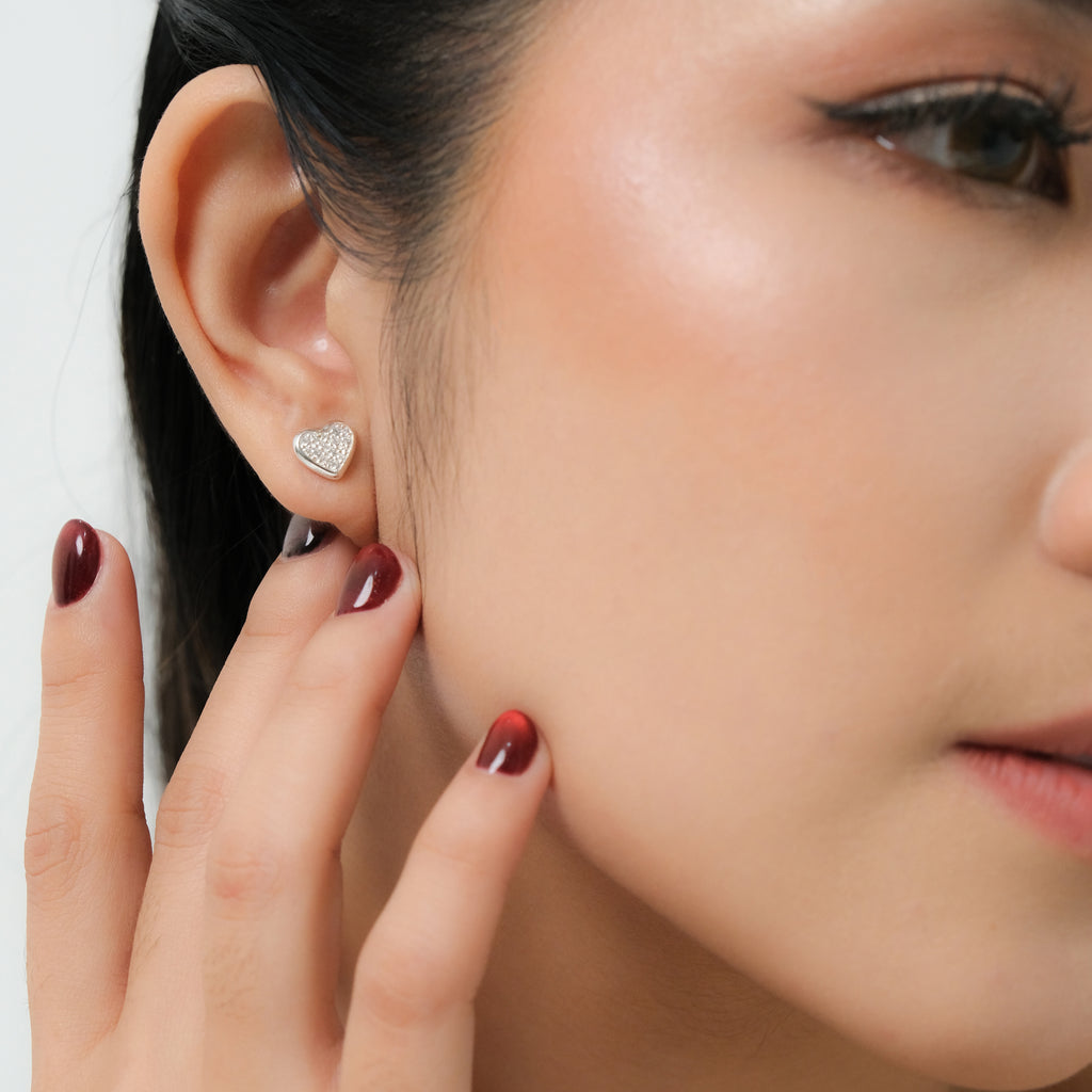 Dainty Heart Sterling Silver 925 Stud Earrings