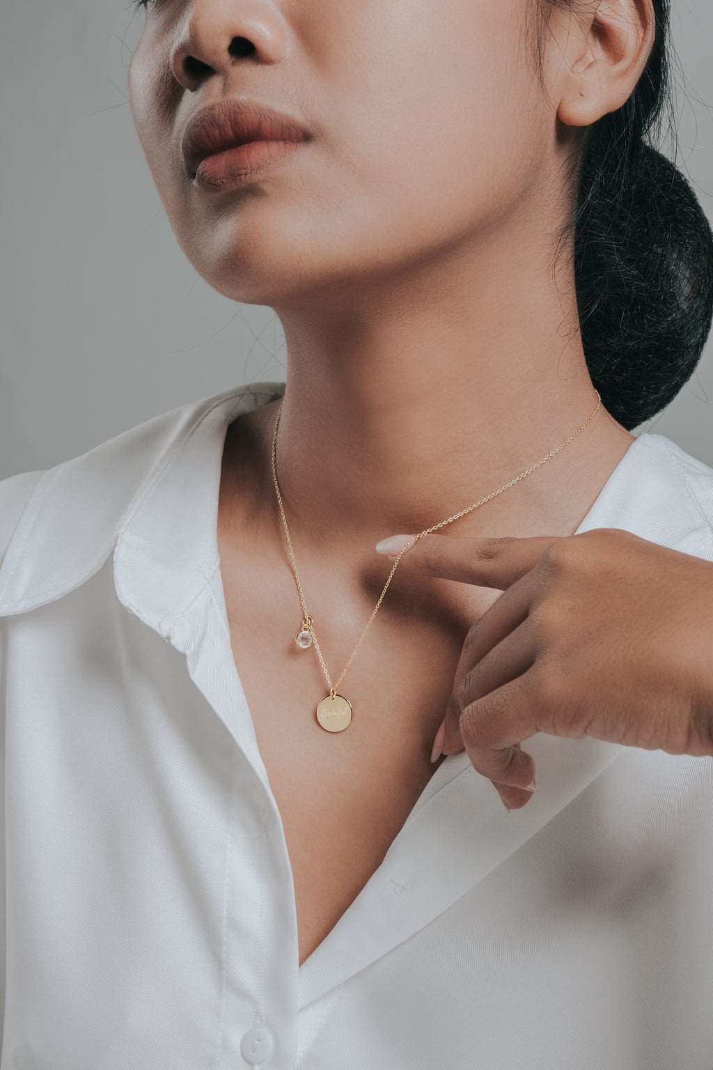 Grateful Mantra Collection Chain Necklace Sterling Silver 925 Gold Plated